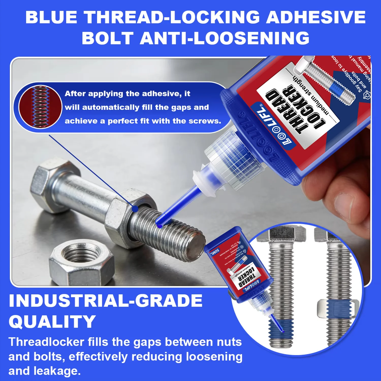 LOOLIFL 263 Thread Locker Blue 243 Removable Threadlocker Metal Screw Glue High Strength  Agent Anaerobic Adhesive Corrosion