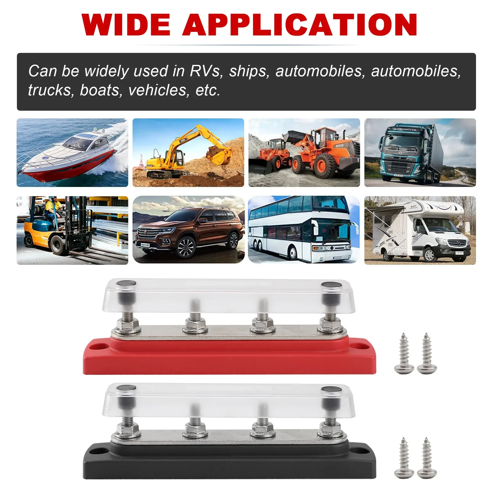 Nouveau bloc de Distribution d'énergie 48V 150A, bornier de barre omnibus 4 x goujons de Terminal M6, barre omnibus Marine avec couvercle pour camions, bateaux, camping-car