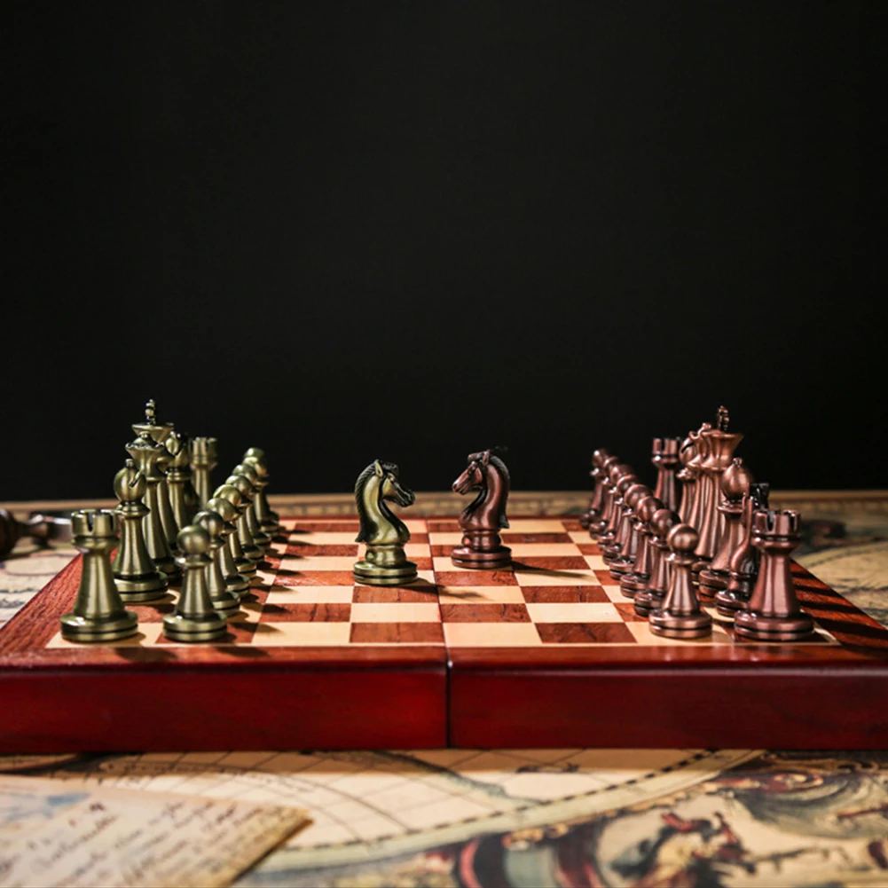 

Adult Kids Metal International Chess Game with Exquisite Storage Box Medieval Luxury Chess Set Indoor Decoration