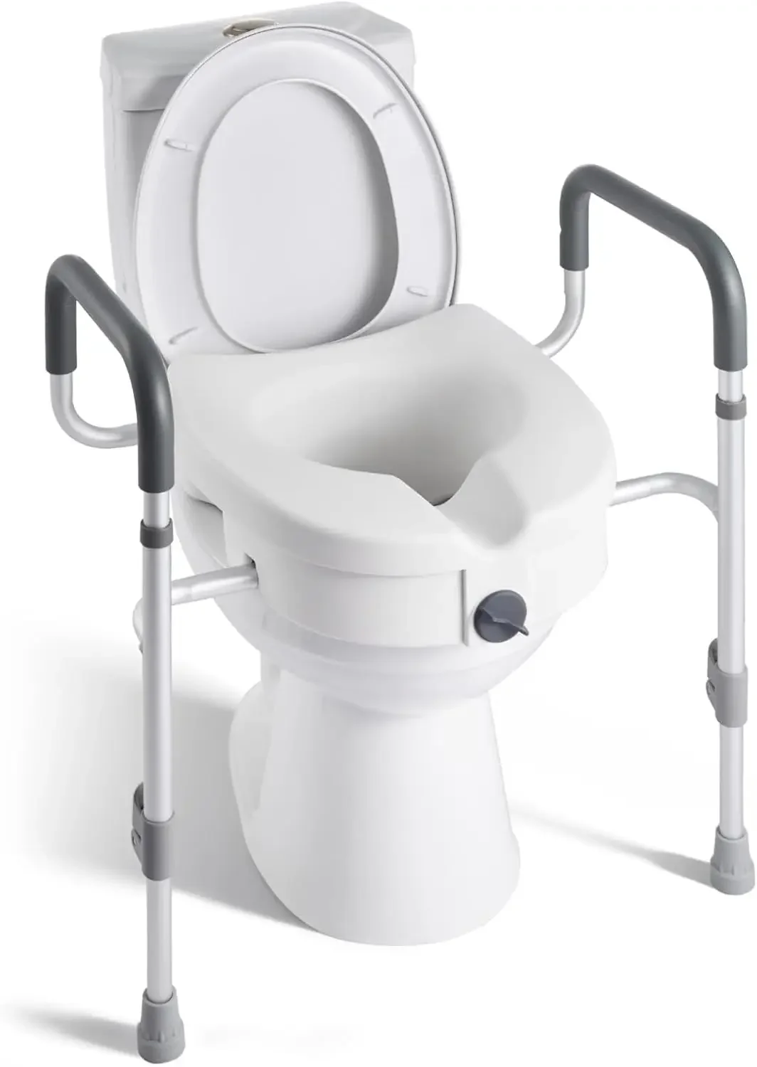 Raised Toilet Seat with Arms, 350 lbs Capacity, 5-Inch Lift Height & Adjustable Width, Widened Commode Elevated Toilet Seat Rise