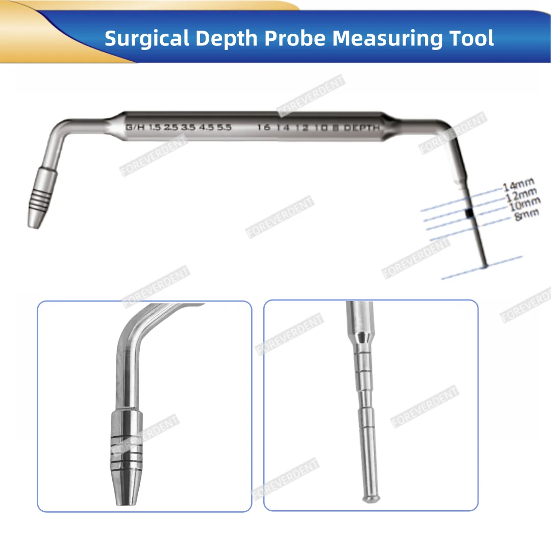 Deep Probe Tool Dental Implant Drill Hole Depth Gauge Stainless Steel Gingival Measuring Ruler Dental Tools