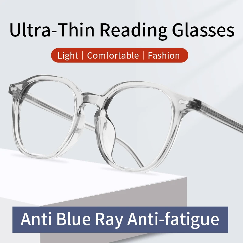 

Transparent Anti Blue Light Reading Glasses for Women, Ultra-Thin CR39 Hard Resin Lens,Magnifying Presbyopia Eyeglasses