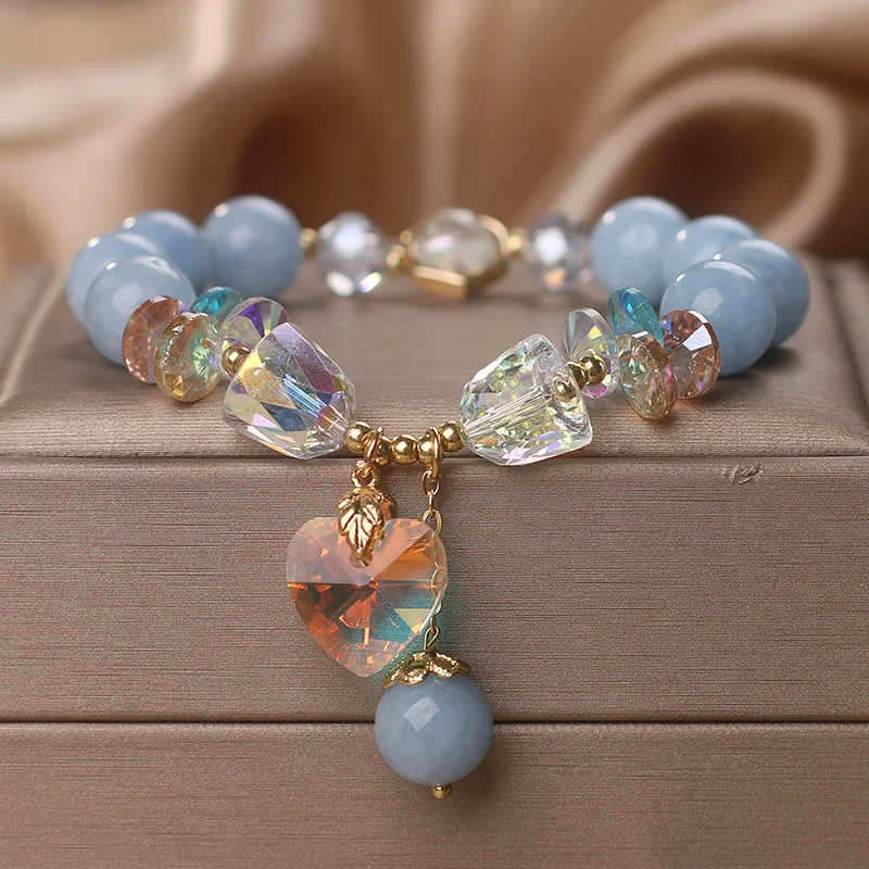 

Aquamarine crystal bracelet women's light luxury fashion super flash crystal love pendant bracelet
