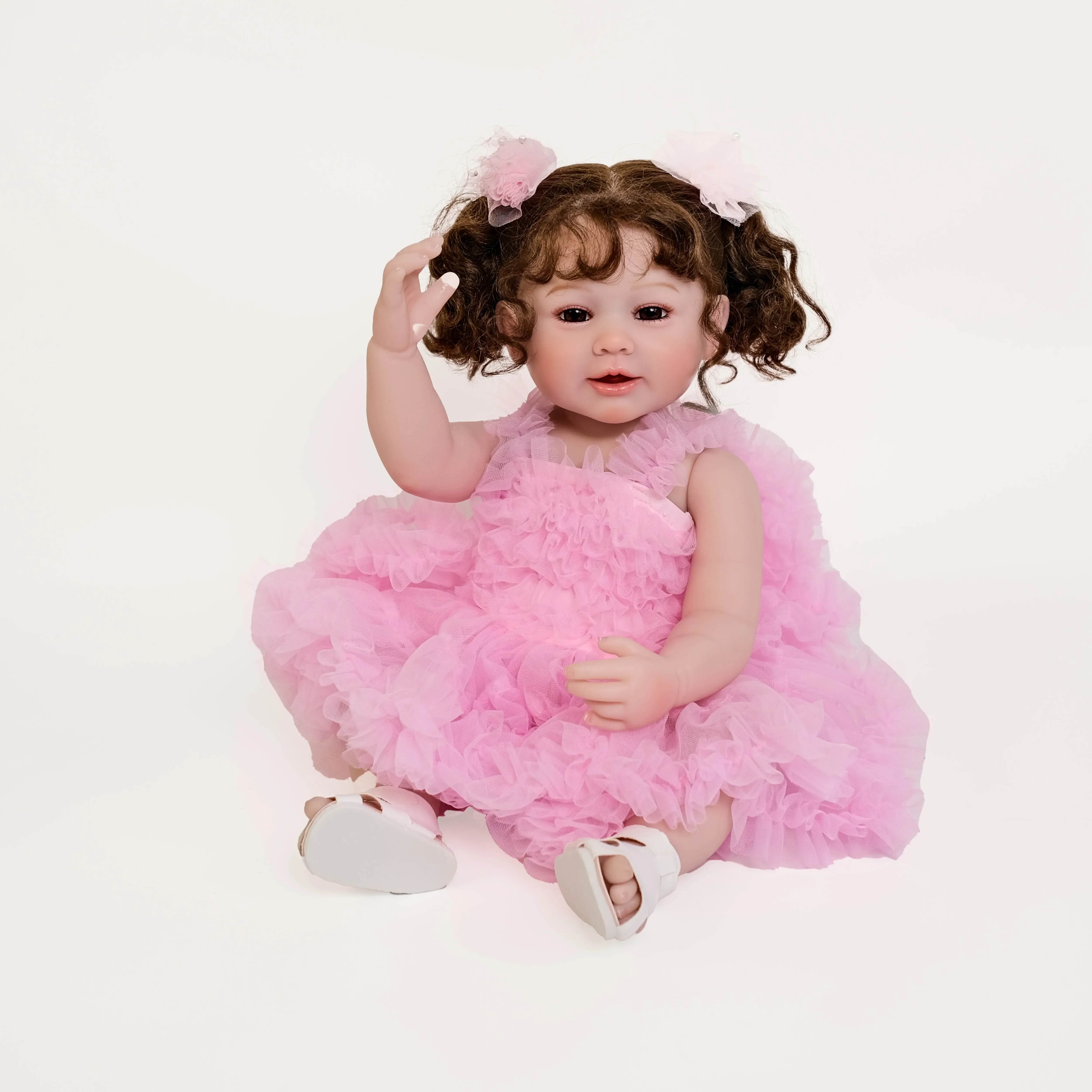 NPK 22inch Full Body Girl Soft Silicone Vinyl Reborn Toddler 3D Skin Visible Veins Hand Rooted Hair Collectible Art Doll