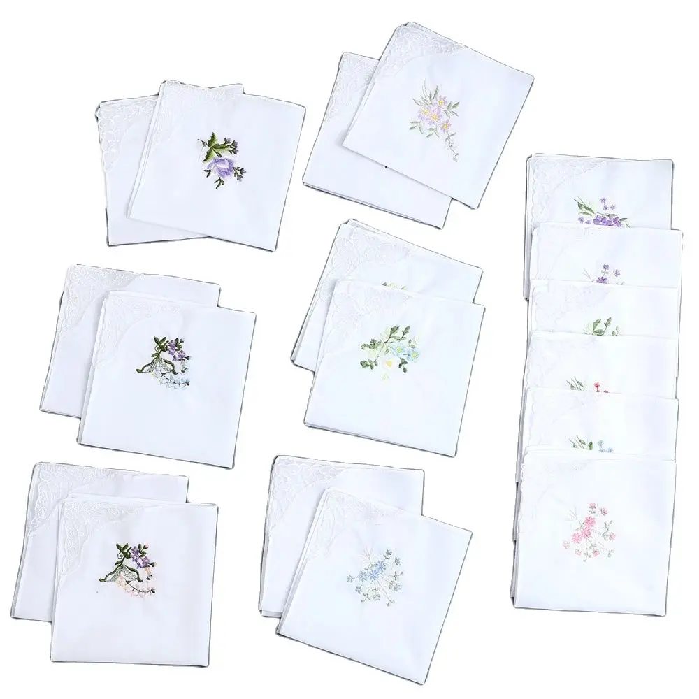 3 Pack Cotton Handkerchief Butterfly Flower Lace Embroider Pure Cotton Ladies Wedding Handkerchief Wedding Season New Year Souvenir Handkerchief