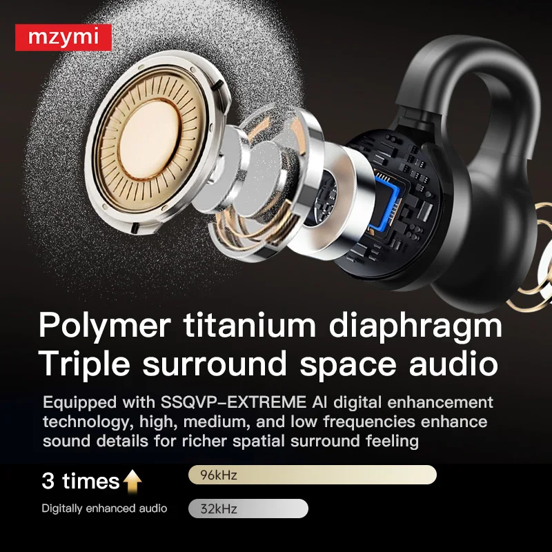 Mzymi-Bluetooth 5.3ワイヤレスヘッドセット,オープンイヤーヘッドセット,骨伝導,スポーツ,イヤークリップ,Xiaomi用防水ヘッドセット,ct11