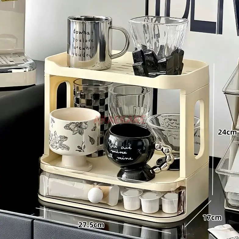 

1pcs Cup storage rack, home desktop coffee and tea bag storage rack, tea set, tea cup, double-layer drain rack, water cup holder
