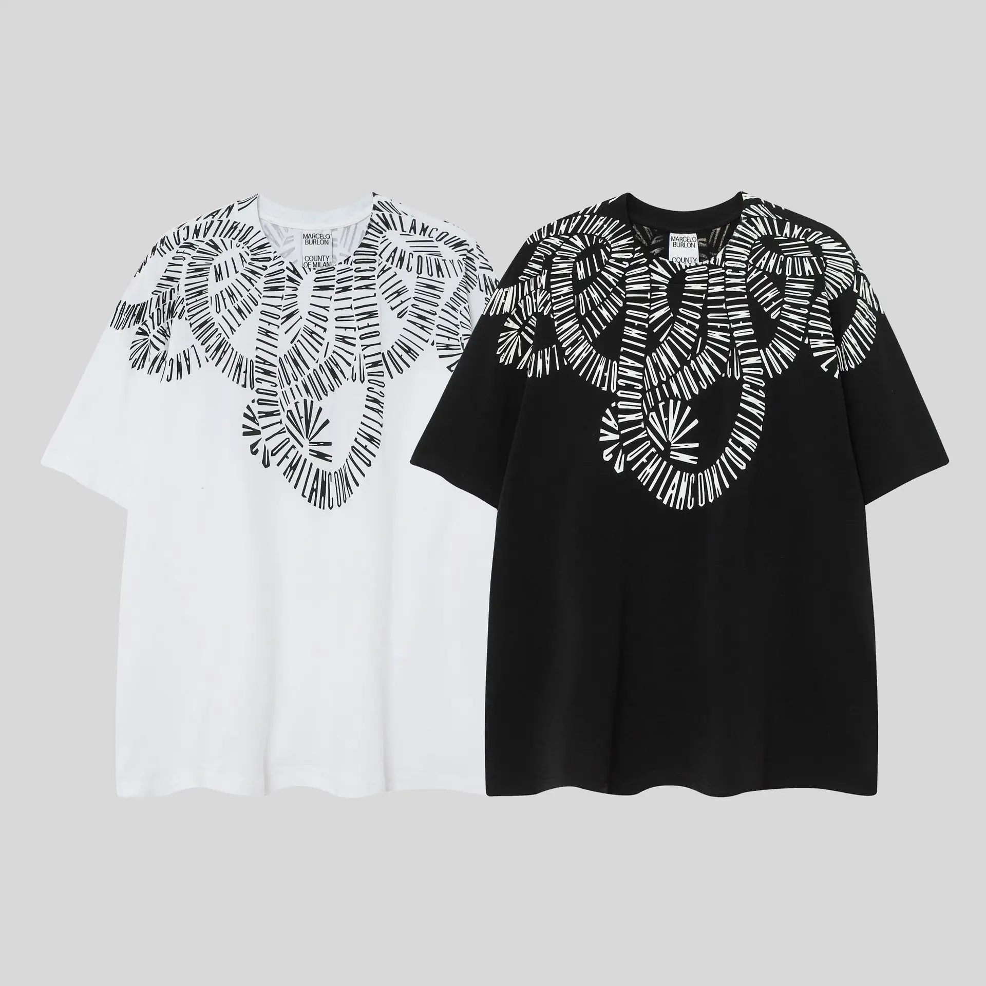 Marcelo Burlon 2026 Wing Print Pure Cotton Men's Tee Casual Short-Sleeved Shirt T-Shirt