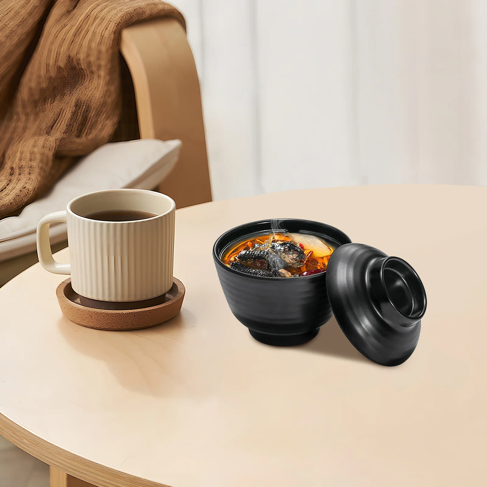 وعاء رامين مع غطاء على الطراز الياباني شوربة ميسو وعاء صغير تقليد الخزف الميلامين تخدم الحاويات للنودلز