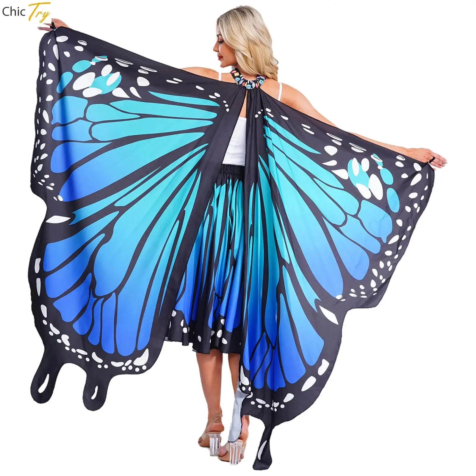 Cape de fée à ailes de papillon pour femmes, Cape à ailes pour adultes avec jupe, tenues d'halloween, Cape de fête, vêtements de danse pour spectacle sur scène