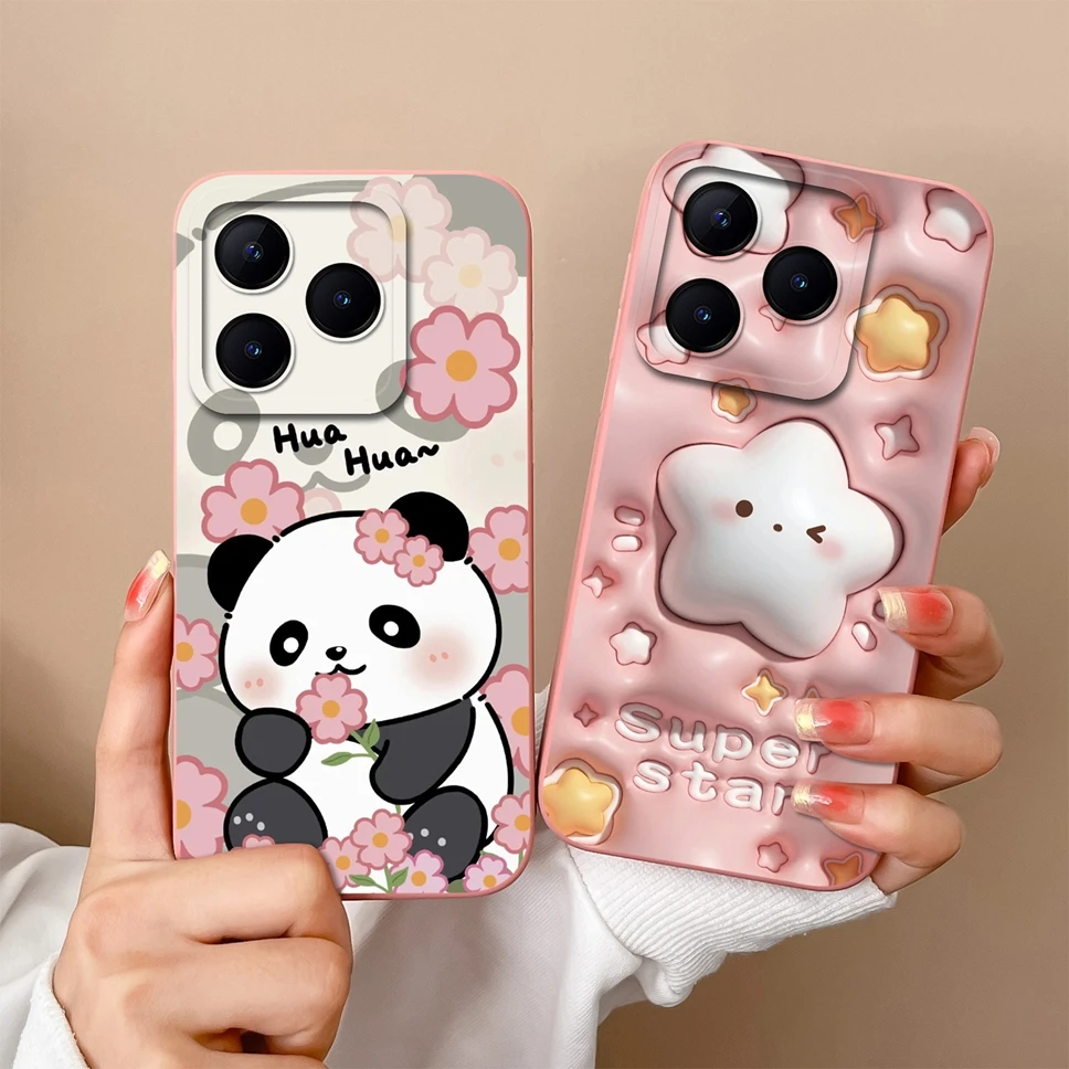 Phone Case For OPPO Realme C61 C63 Lovely Cartoon Panda Pattern Soft Liquid Silicone Shockproof Protective Back Cover Funda Capa