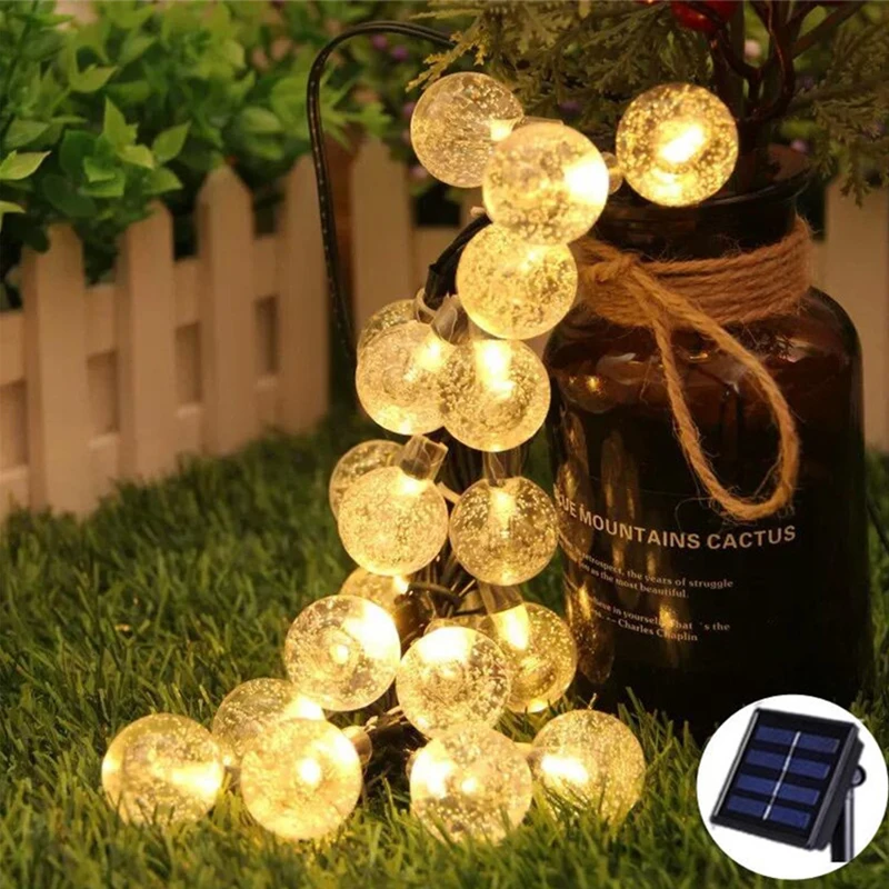 Solar String Lights Outdoor Crystal Globe Lights with 8 Modes Waterproof Solar Powered Patio Light for Garden Party