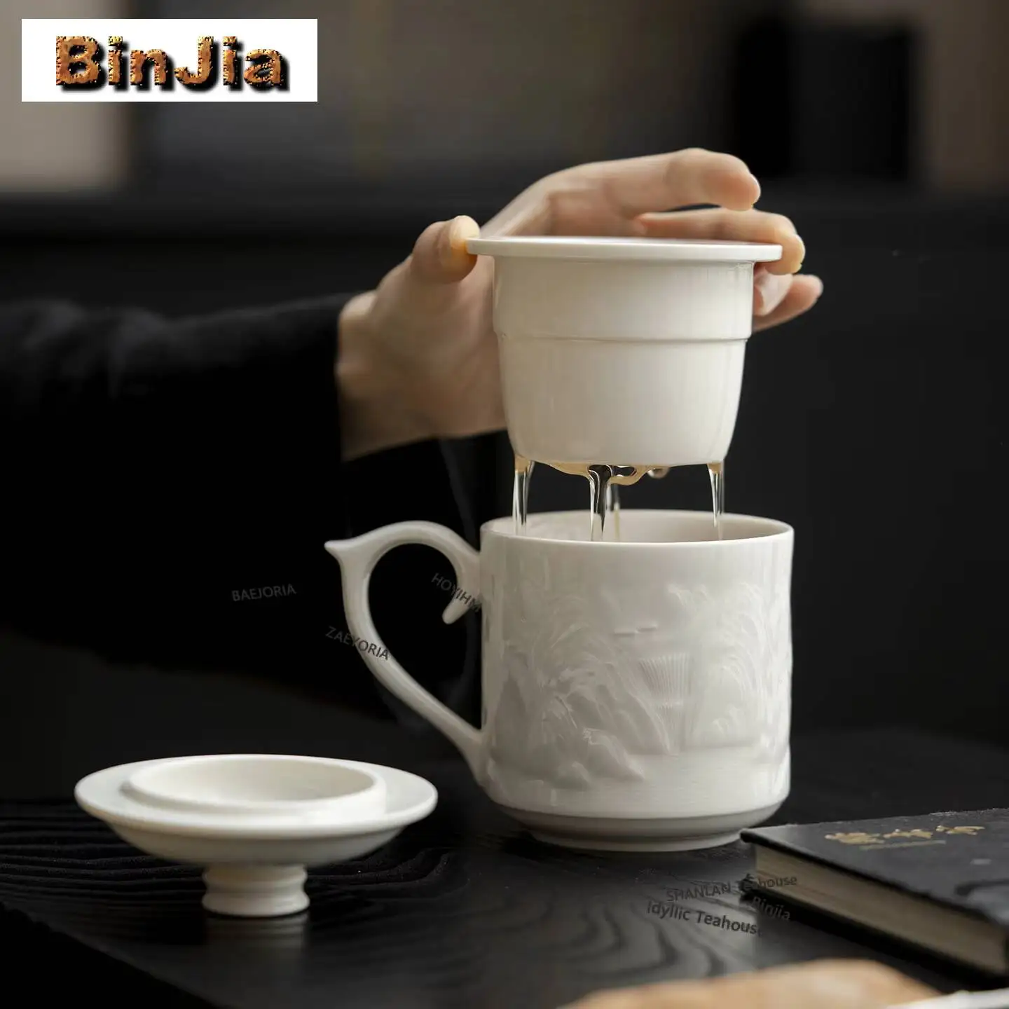 370ml Imitation Song Ding Kiln White Filter Tea Separator Cup Elegant Tea Mug With Infuser Tea Maker Office Water Cup Tableware