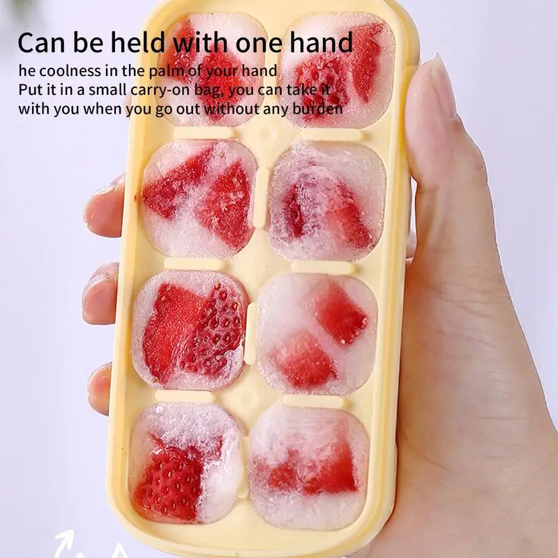 Cubes Freezer Tray with Lid  Easy-release 8 Compartment Silicone Ice Tray Flexible Ice Cube Mold Stackable Ice Cube Trays