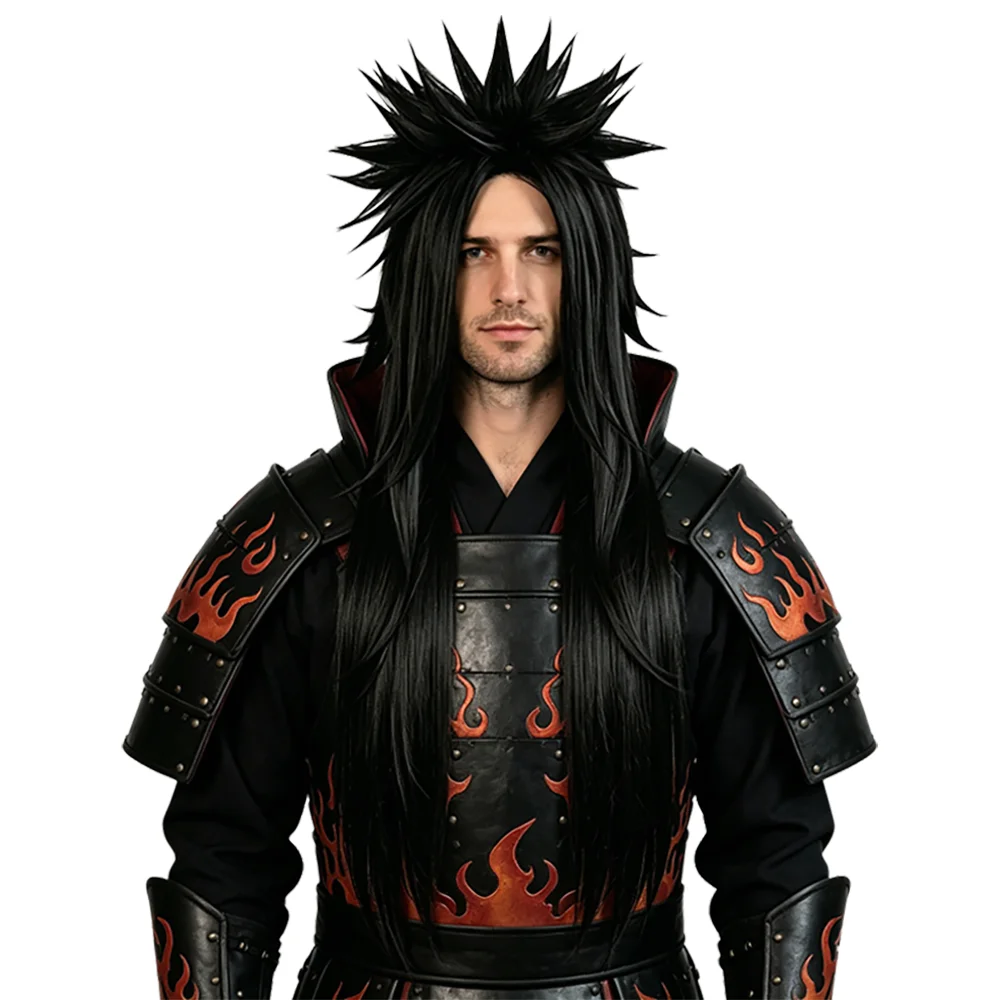 95cm Uchiha Madara Wig Anime Cosplay Heat Resistant Synthetic Spiky Long Black Wig For Men Halloween Carnival Comic Con Party