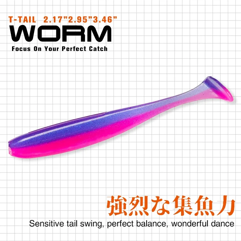 TSURINOYA Fishing Lure Soft Baits 55mm 65mm Shad Worm Wobblers Double Color Silicone Artificial T Tail Lures For Bass Pike — zdjęcie 5