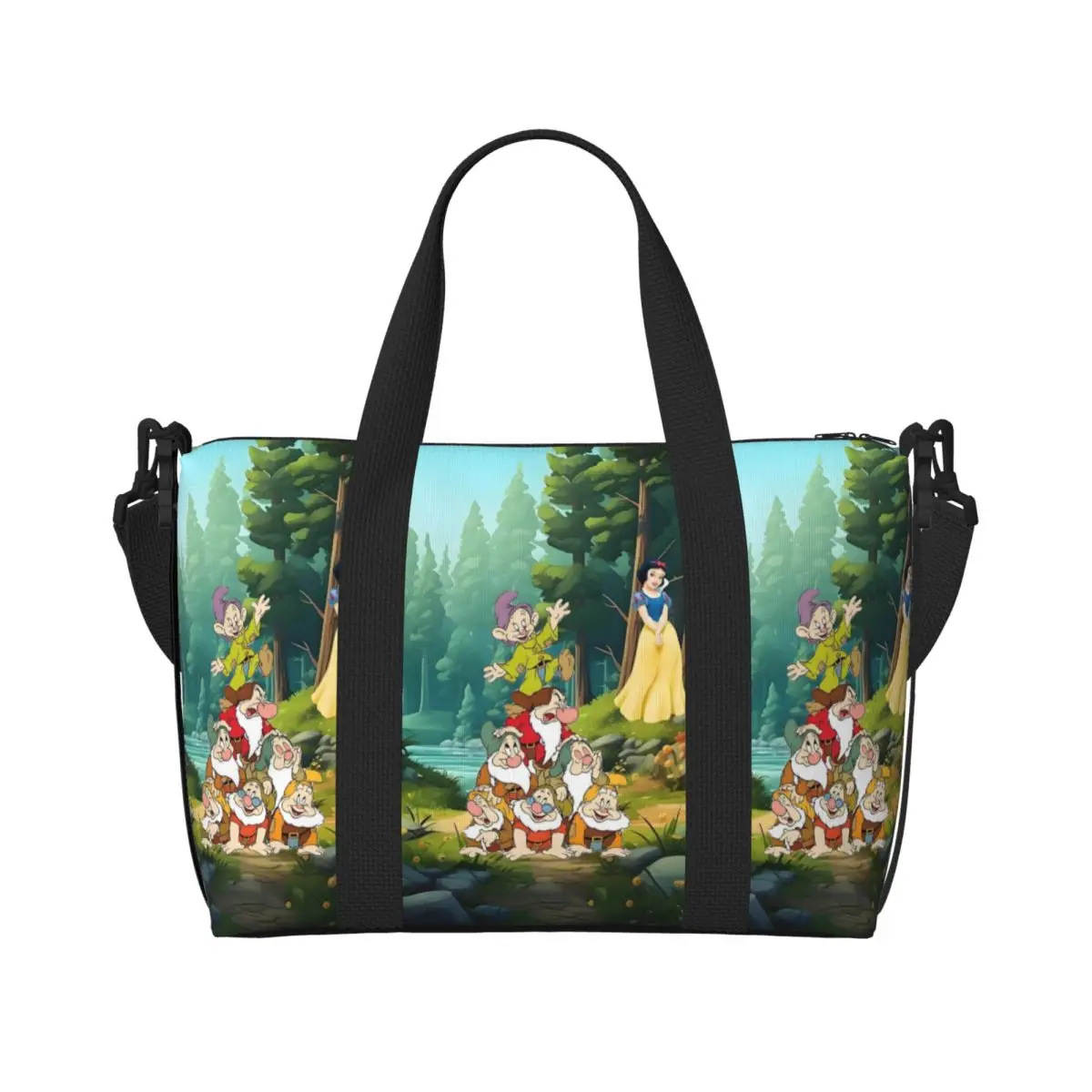 

Custom Snow White And The Seven Dwarfs Beach Tote Bag for Women Animation Big Compartment Beach Gym Travel Bags