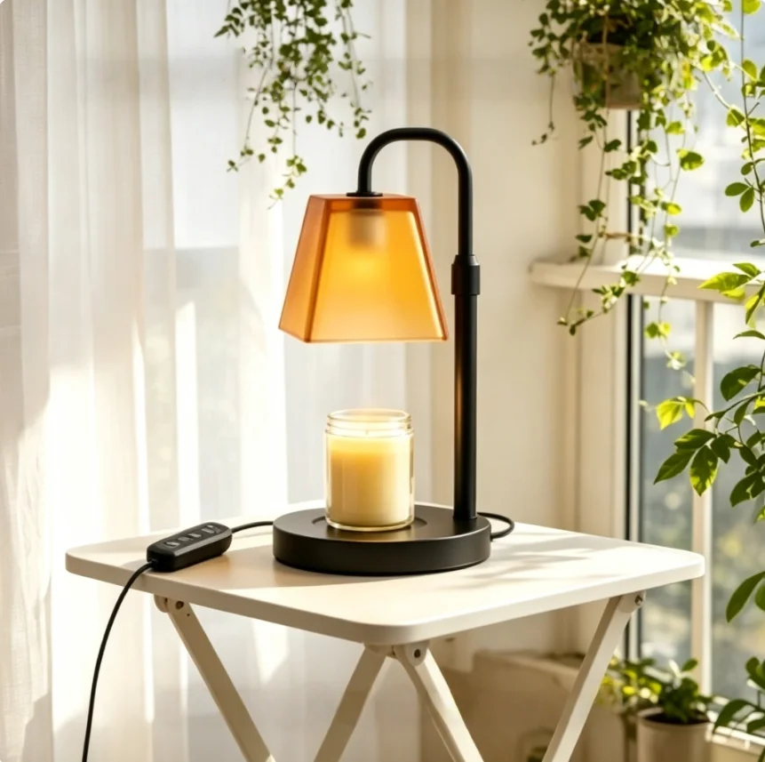 Electric Candle Warmer Lamp with 4-Key Smart Timer & Dimmer, Dusty Orange Glass Shade Wax Melter for Jar Candles, Adjustable Brightness, Housewarming Gifts for New Home, US Plug Bedroom Desk Lamp view 5