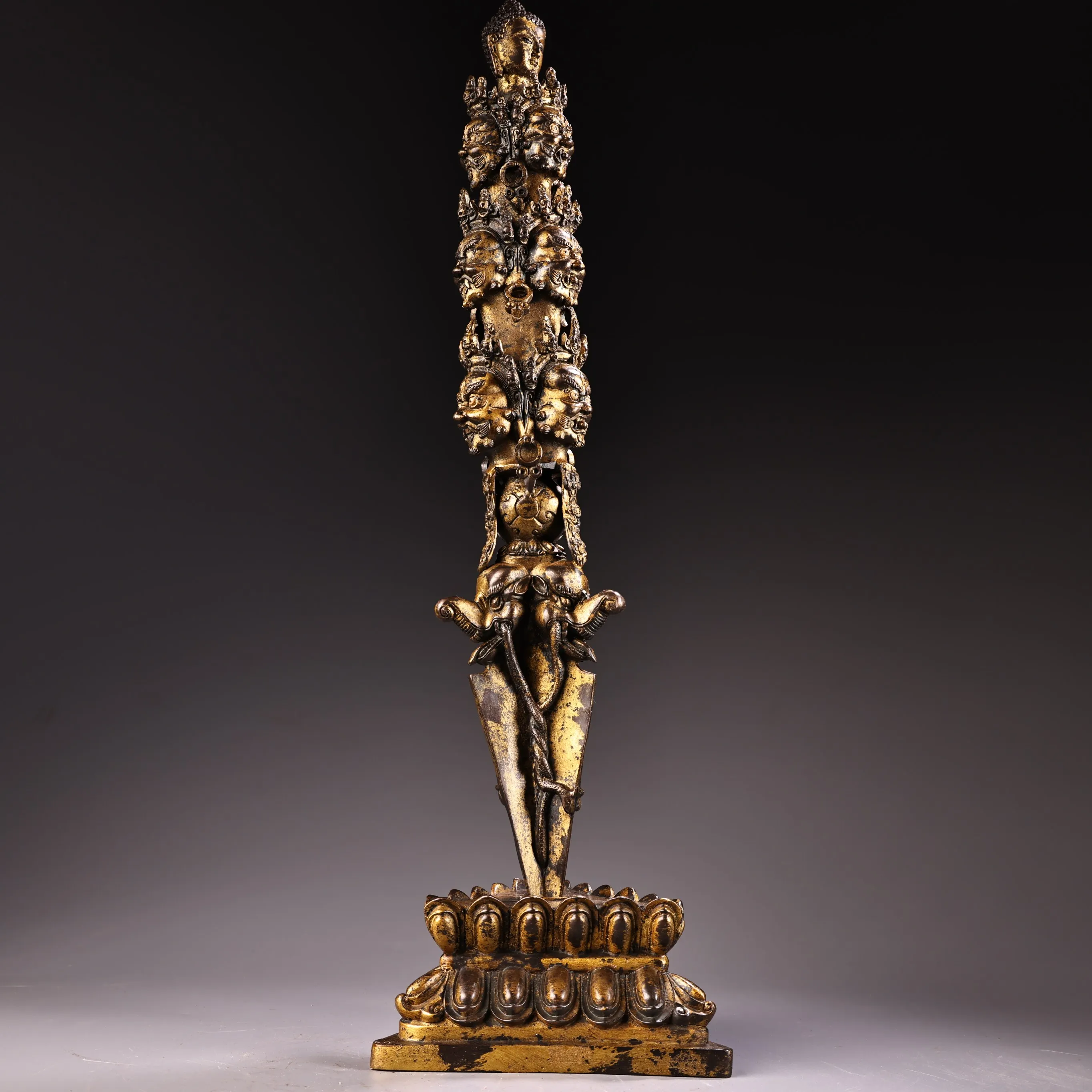 23 "مجموعة معبد التبت البرونزية القديمة الزنجفر الطين الذهب شاكياموني بوذا رئيس 11 ماهاكالا رئيس فاجرا فوربا قاعة العبادة