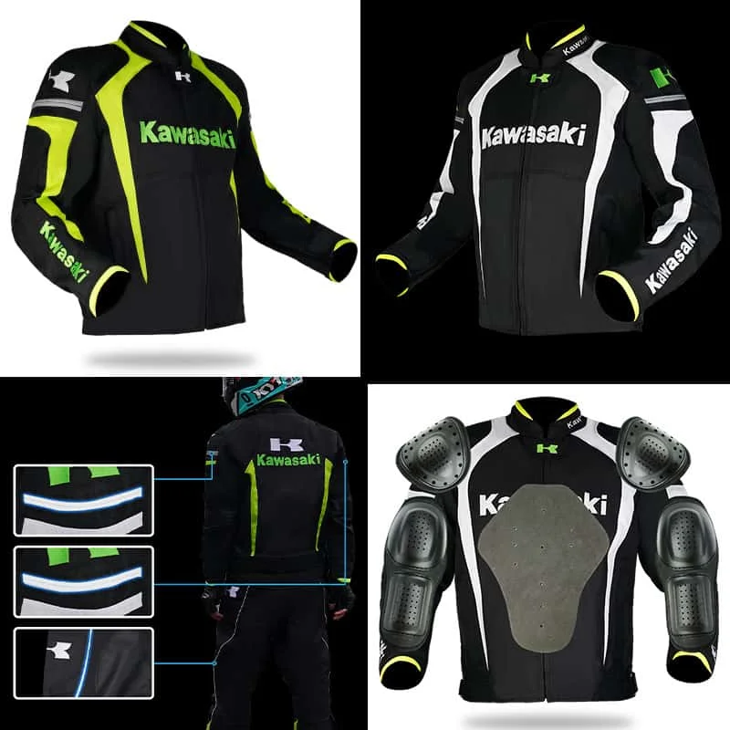 Kawasaki Off Road Motorcycle Jacket Rider Speed Control Warm Windproof Suit Motorcycle Coat With Protector Pads Liner Jacket