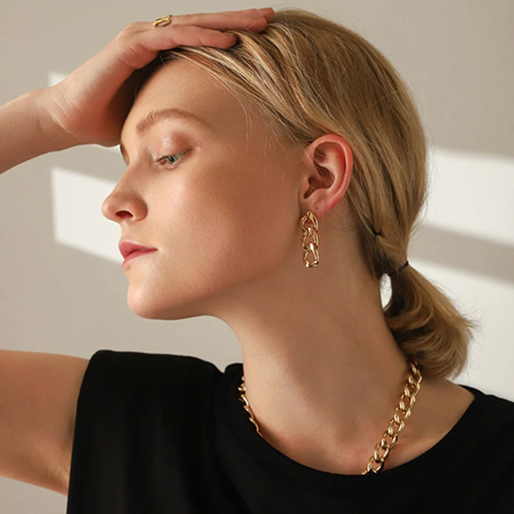 

1 Pair Round Circle Earrings Minimalist Gold Chain Dangle Drop Jewelry For Women Festival Daily Wear Gift Statement