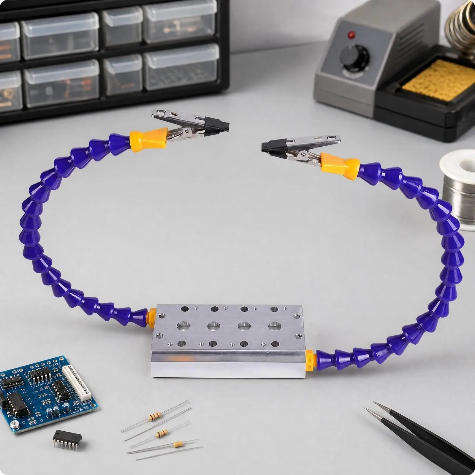 Adjustable Soldering Third Hand Holder for Circuit Board DIY Craft Work with Metal Crocodile Clips and Aluminum Base