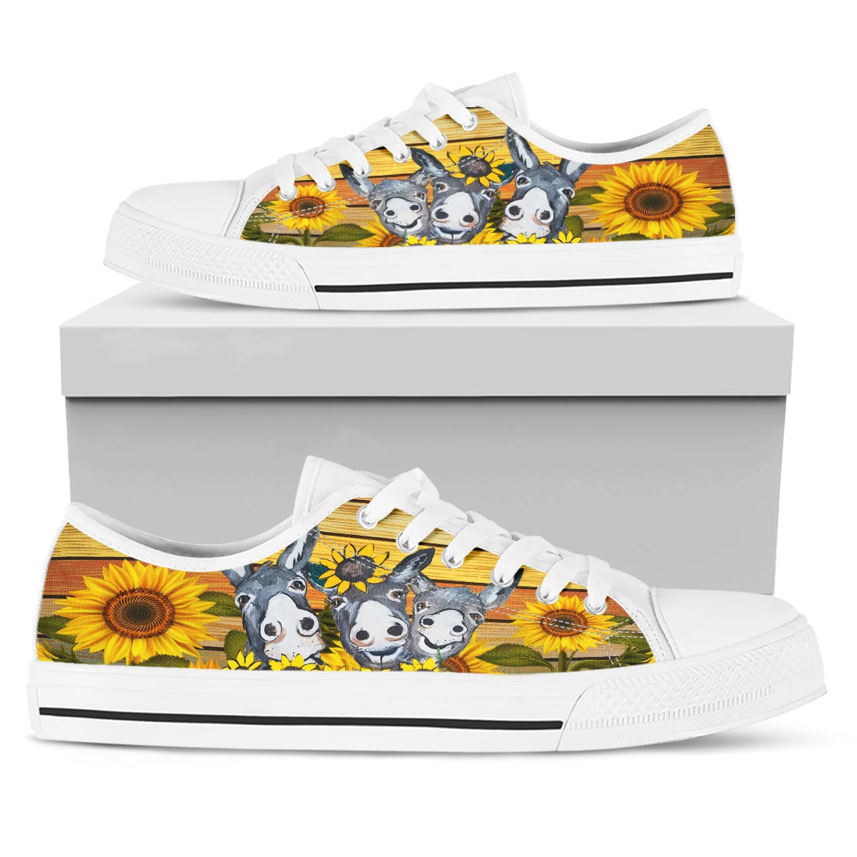 ELVISWORDS Fashion Horse Pattern Sunflower Print Lightweight Soft Sole Walking Shoes Outdoor Sports Casual Shoes Canvas Shoes