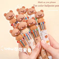 1/5/10pcs  10 color kawaii teddy bear cartoon press pen multi-color color pen student supplies stationery press ballpoint pen