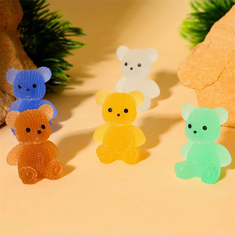 5Pcs Noctilucent Mini Transparent Sitting Bear Series Resin Accessories Micro Landscape Home Decor Cartoon Ornament Decorations