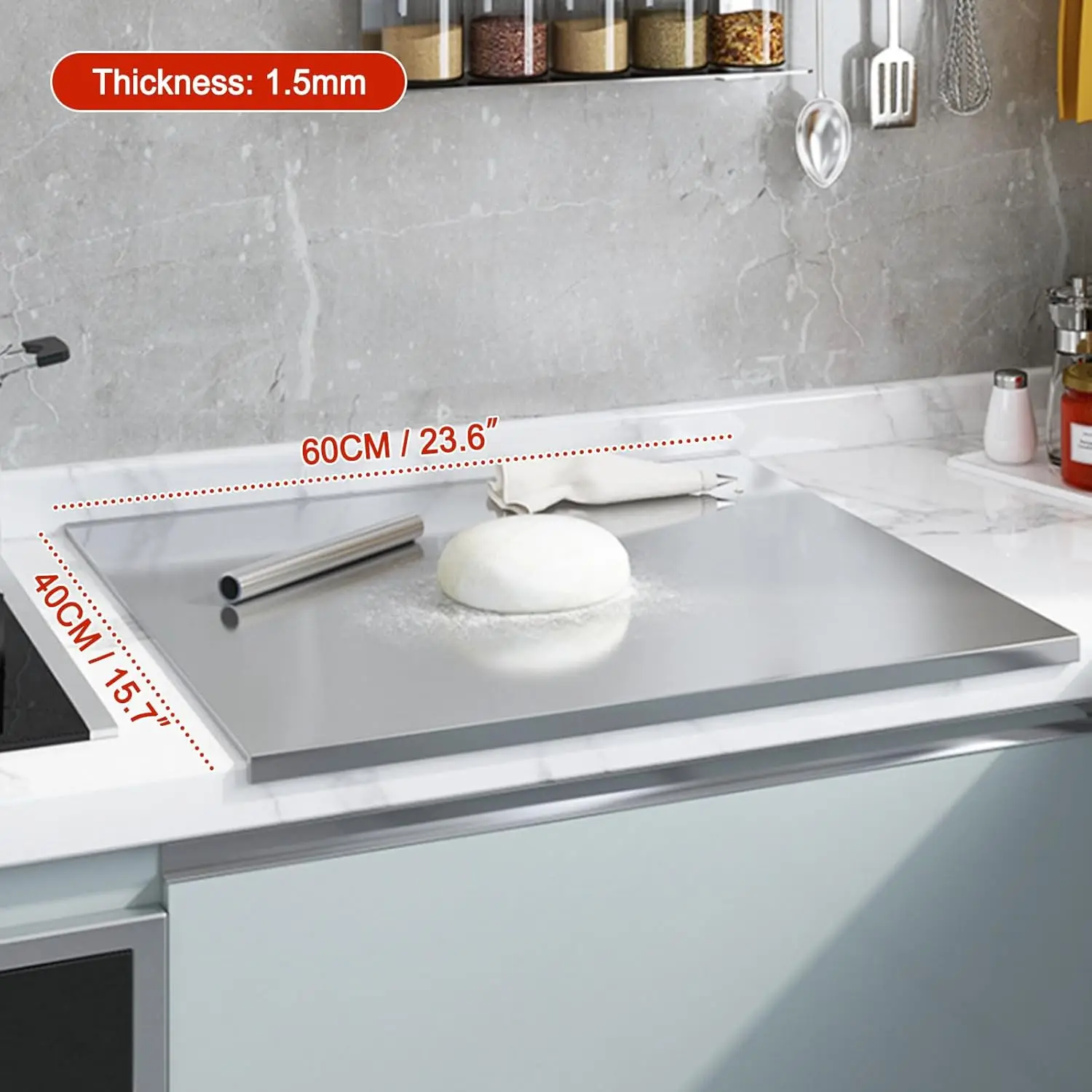 304 Stainless Steel Cutting Board with Non-Slip Silicone Pad, Large Kitchen Chopping Board for Meat Fruits Vegetables