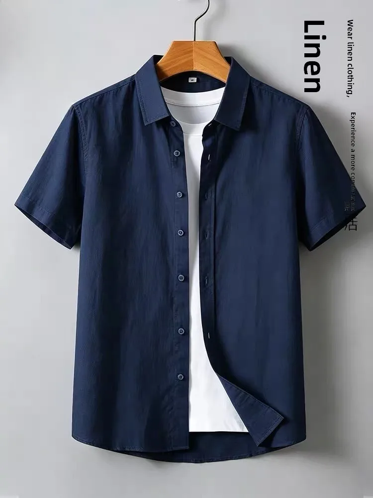 

New Chinese Style Men's Pure Linen Short Sleeve T-Shirt Loose Casual Thin Breathable Trendy Top Cotton Linen Blend Summer Shirt