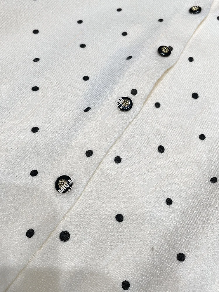 

High-End Autumn Winter Knitted Cardigan Top Knot Regular Fit Long Sve Ne Button down Polka Dot Ladies Fas...