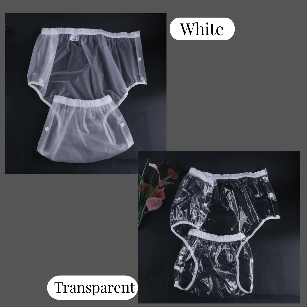 Pannolino per adulti con bottone in TPU impermeabile, pantaloni per incontinenza riutilizzabili, in plastica trasparente, può essere aperto, facile da indossare per anziani