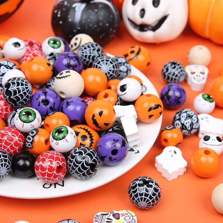Z42 5 Fun Personalized Cute Classic Versatile Design Interval Beads Halloween Pumpkin Wood Beads Exquisite Jewelry  Accessories