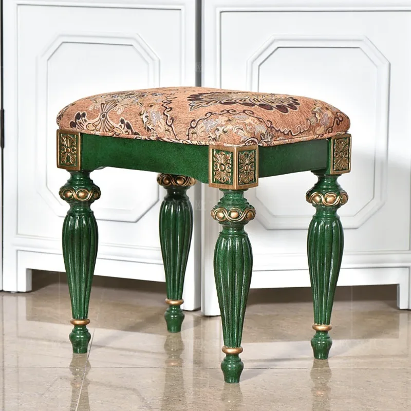 American country solid wood dressing stool bedroom fabric makeup stool small European shoe changing l single balcony