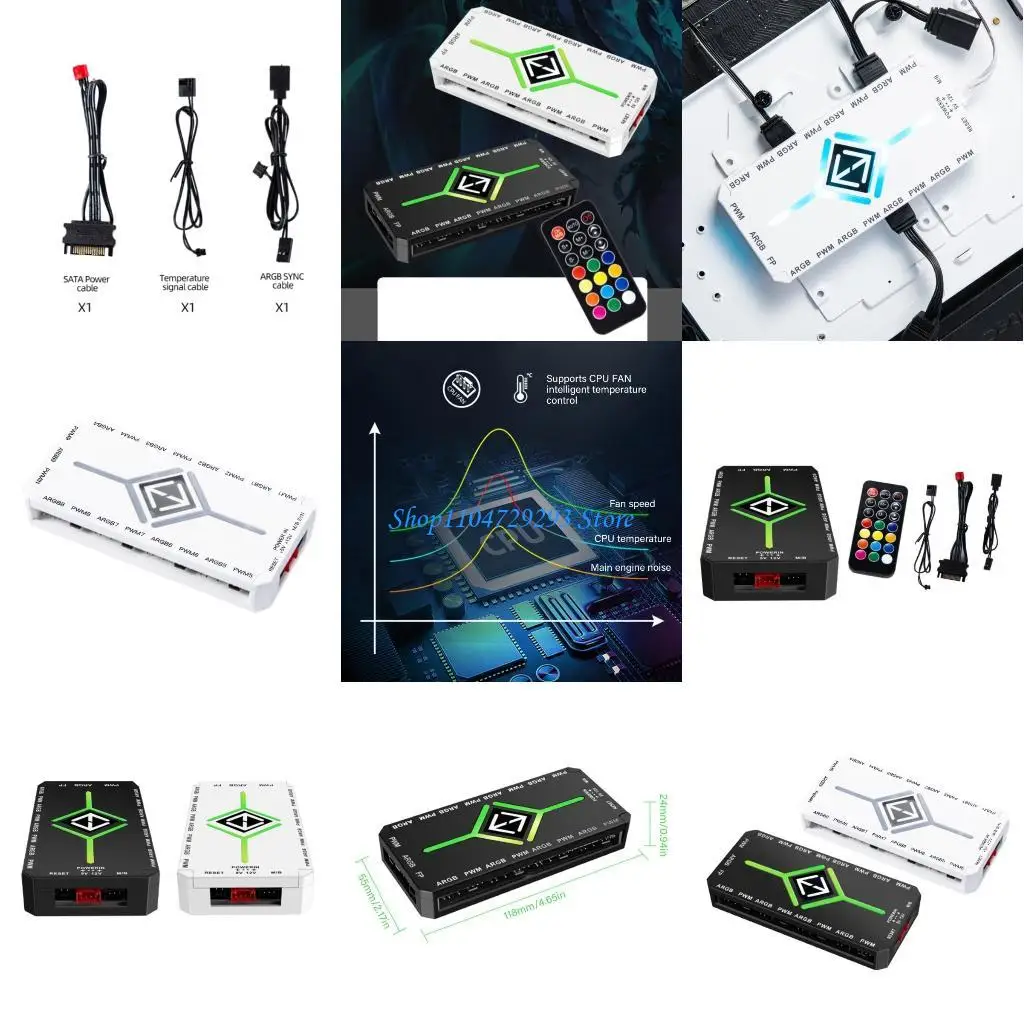

Y2GD Computer Case Lighting Temperature Control ARGB PWM HUB 9 way Splitters