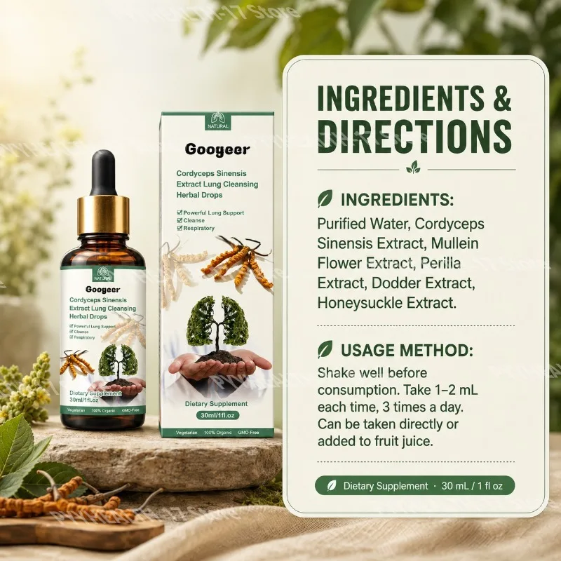 Cordyceps Drops Herbal Liquid Supplement Respiratory Wellness Support No Additives Vegetarian Non GMO Adult 30ml 1fl Oz