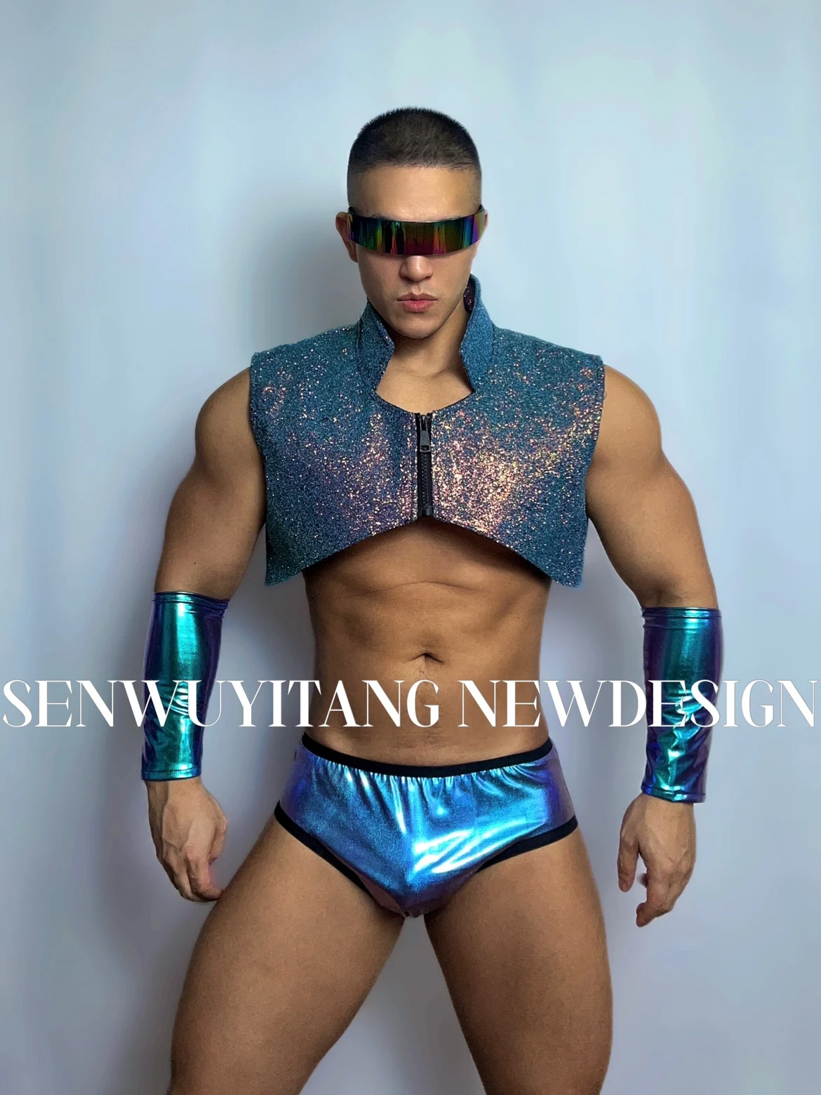 New Technology Style Theme Party Men's and Women's Nightclub Bar Gogo Future Style Flash Diamond Vest Performance Costume Set yk