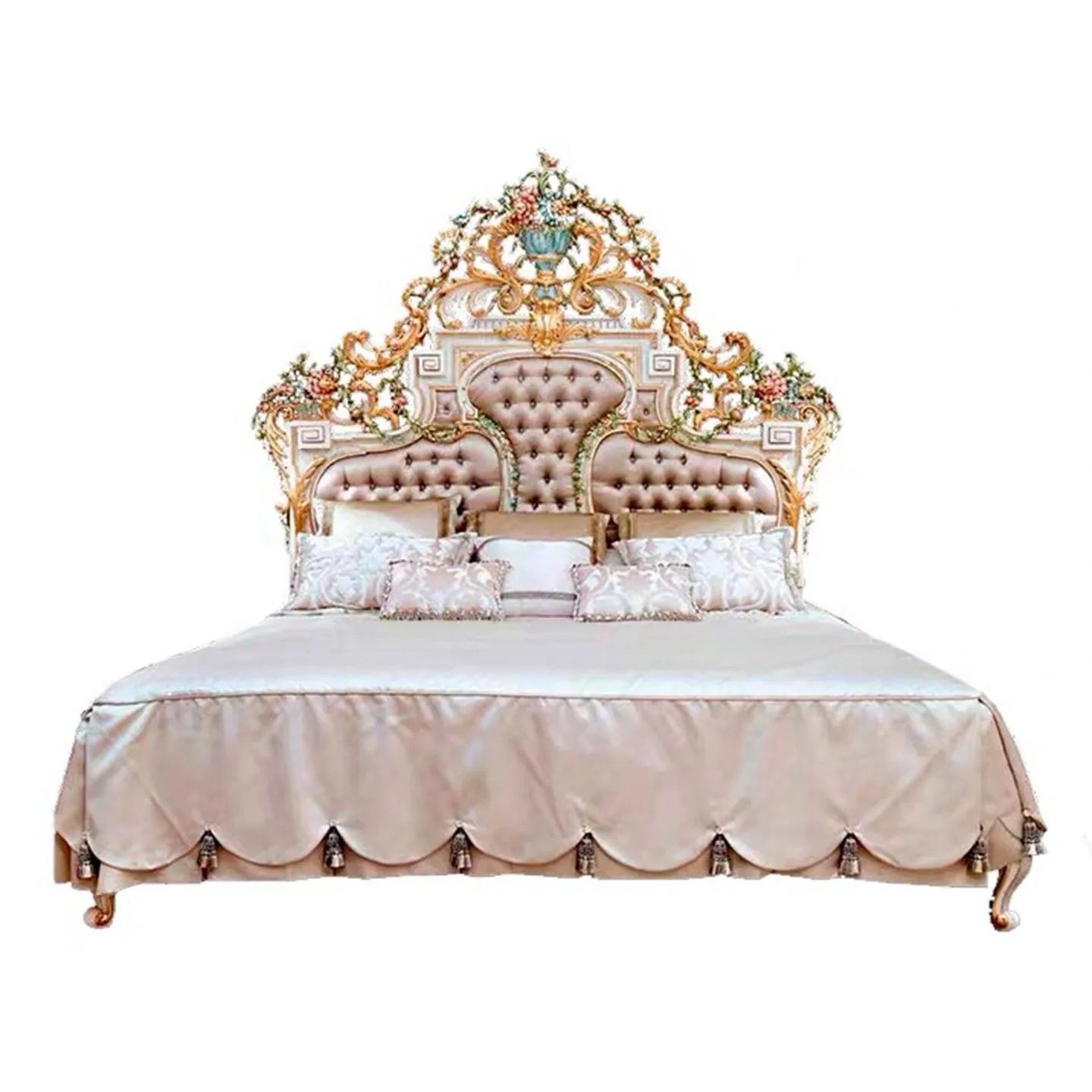 #French Double Bed Italian Palace Luxury Villa Wedding Bed Rococo European Princess Solid Wood Master
