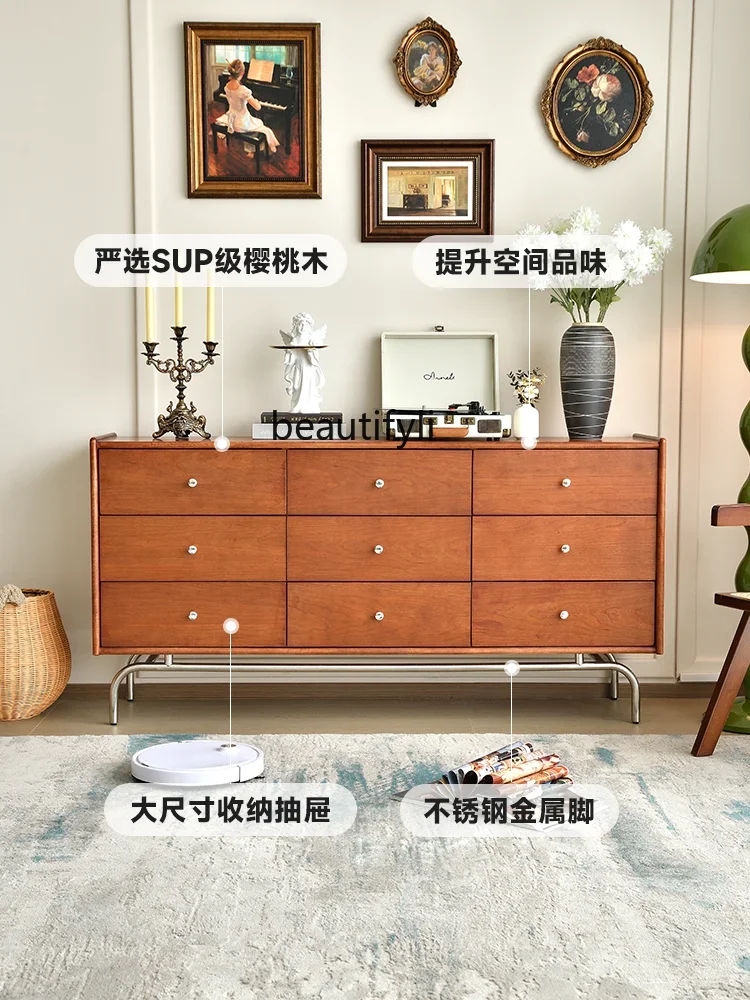 

Cherry wood solid wood chest French retro style living room storage cabinet bedroom