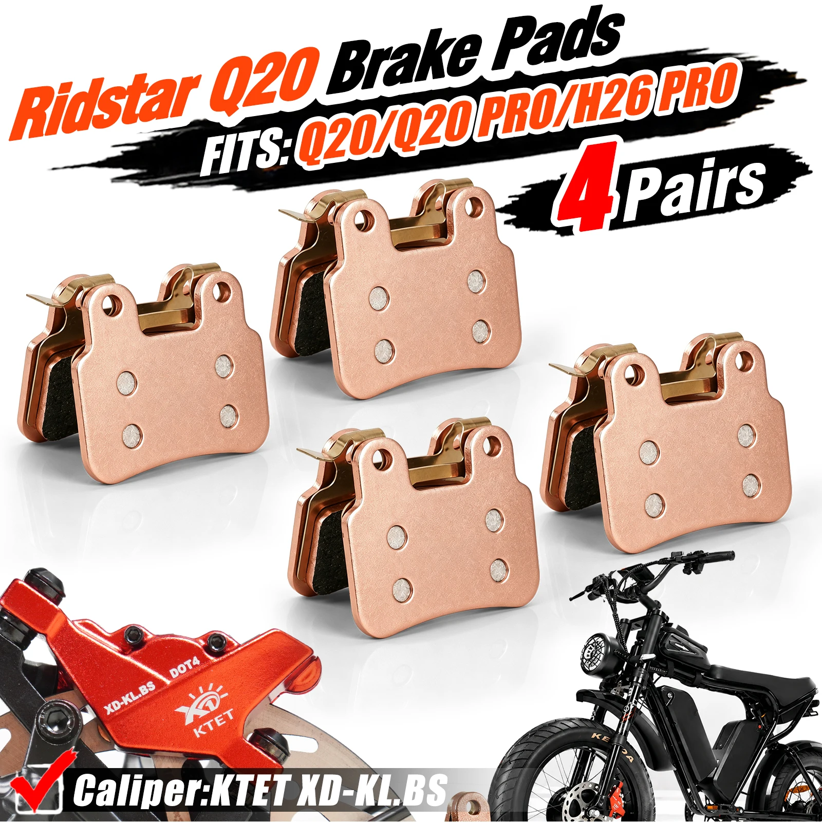 Semi-Metallic Brake Pads Compatible with Ridstar Q20 Q20 Pro H26 Pro Electric Bicycle Hydraulic Disc Brake System