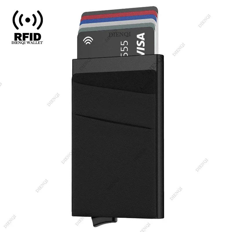 DIENQI RFID Credit Card Holder Luxury Men Wallets Slim Thin Business Metal Pop Up Smart Bank Cardholder Case Tarjetero Metalico