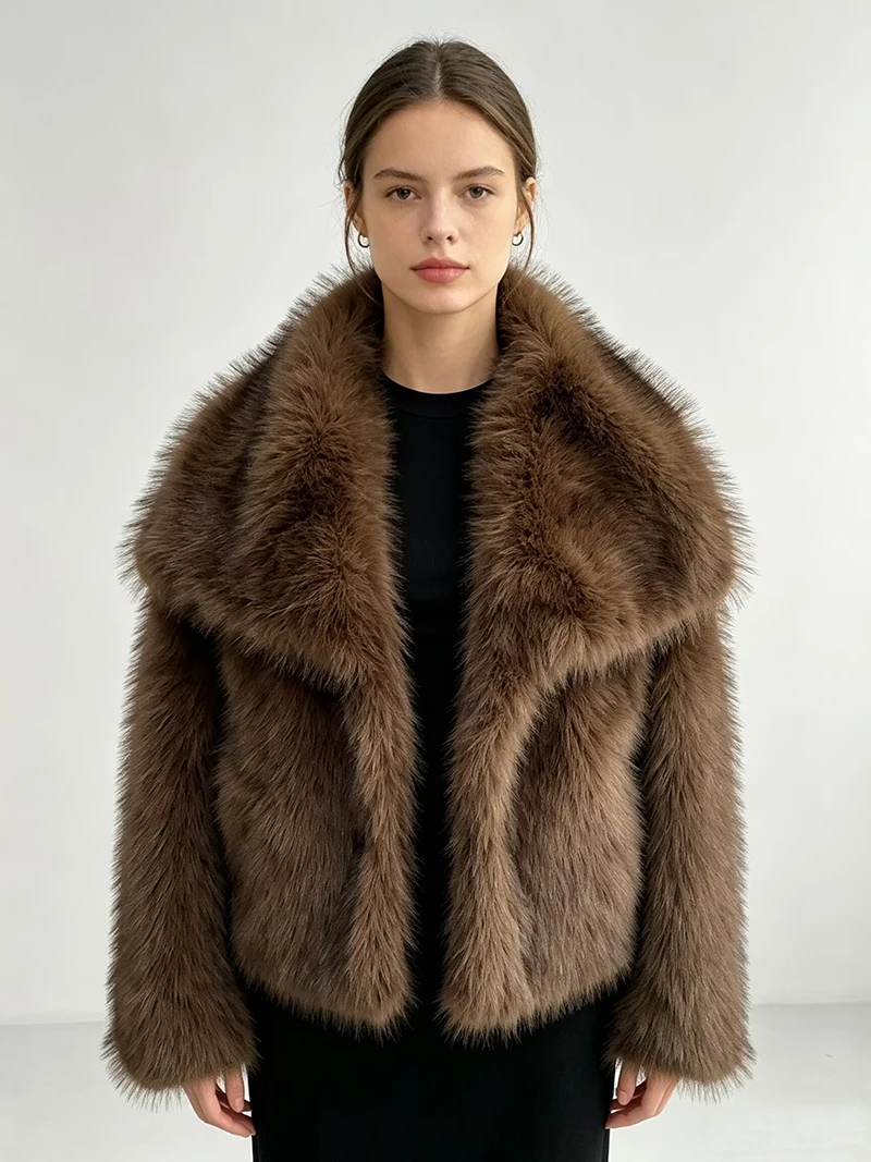 ZADORIN High Street Luxury Gradient Faux Fox Fur Coat Women Elegant Big Collar Short Fluffy Fur Jacket Winter Clothes Cardigan
