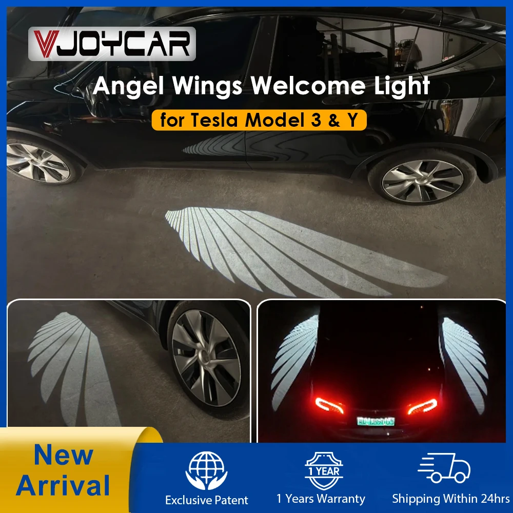 VJOYCAR New for Tesla Model Y 3 Angel Wings Welcome Light Romantic Atmosphere Rear Mirror Projection Floor Lamp