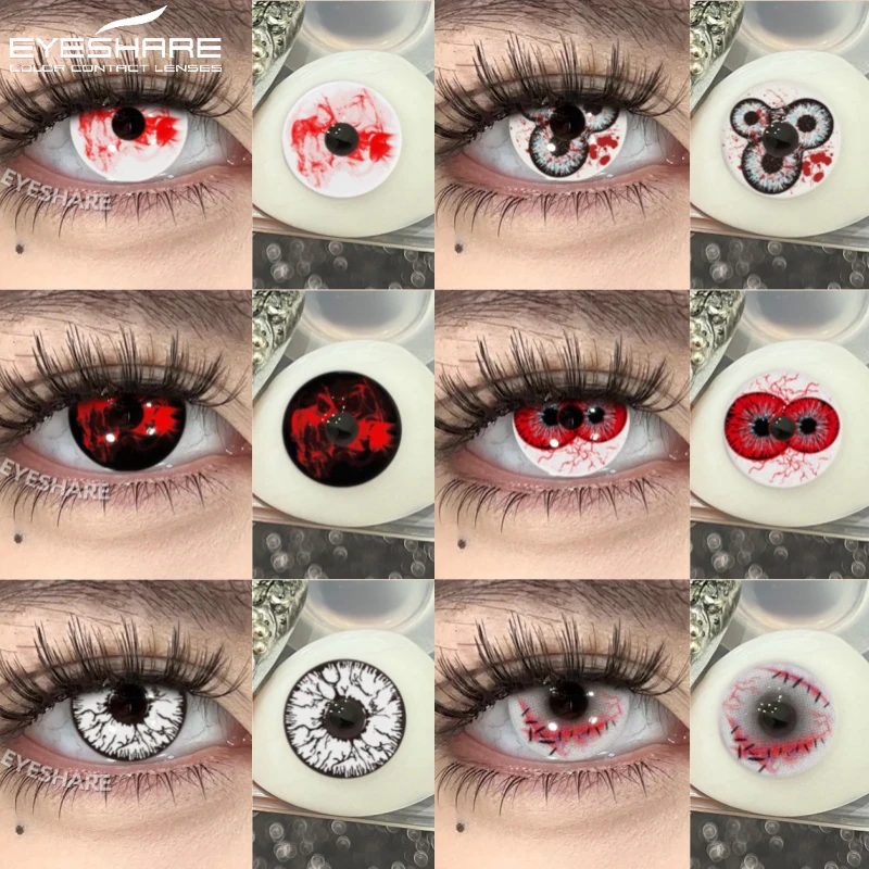 EYESHARE 1 Paar Halloween Cosplay Kontaktlinsen für Augen Cosplay Schwarze Linsen Anime Rote Linsen Weiße Kontaktlinsen Verrückte Linsen