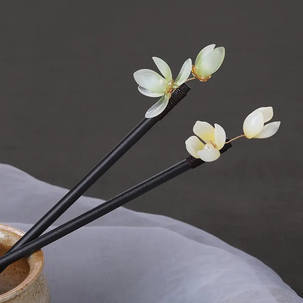 

Simple Retro Braided Hairpins Pearl Wooden Flower Women Hair Sticks Chinese Hair Fork Korean Hanfu Hairpins Hair Clip