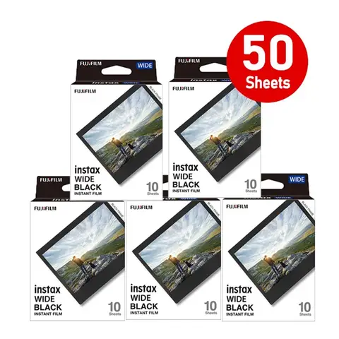 10-50매 흰색 사진 Fujifilm Instax 210/200 WIDE300/400 카메라 필름 5인치 와이드 흑백 시간 경과 인화지