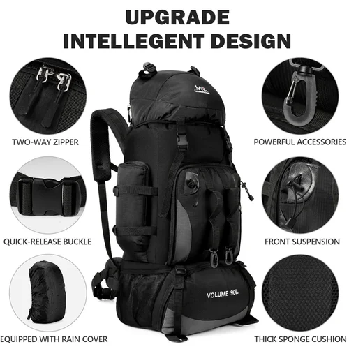 Imagen 2 del producto Mochila de Senderismo Impermeable de 90L, Mochila de Camping de Gran Capacidad, Bolsa Deportiva para Viajes al Aire Libre, para Trekking, Excursionismo y Aventuras