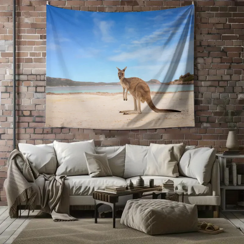 Boho Kangaroo Beach Tapestry Wall Hanging Australian Wildlife Mural Coastal Tropical Safari Room Decor Boho Canvas Art Print Art
