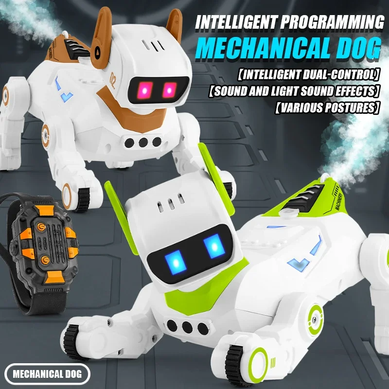 Robot intelligente 2.4G RC Programmazione intelligente Orologio per cani acrobatici Giocattoli interattivi a doppio controllo con giocattolo spray fresco per ragazzi Regalo per bambini